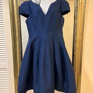 Halston NWT 14 Fit & Flair Cap Sleeve Navy Blue Dress